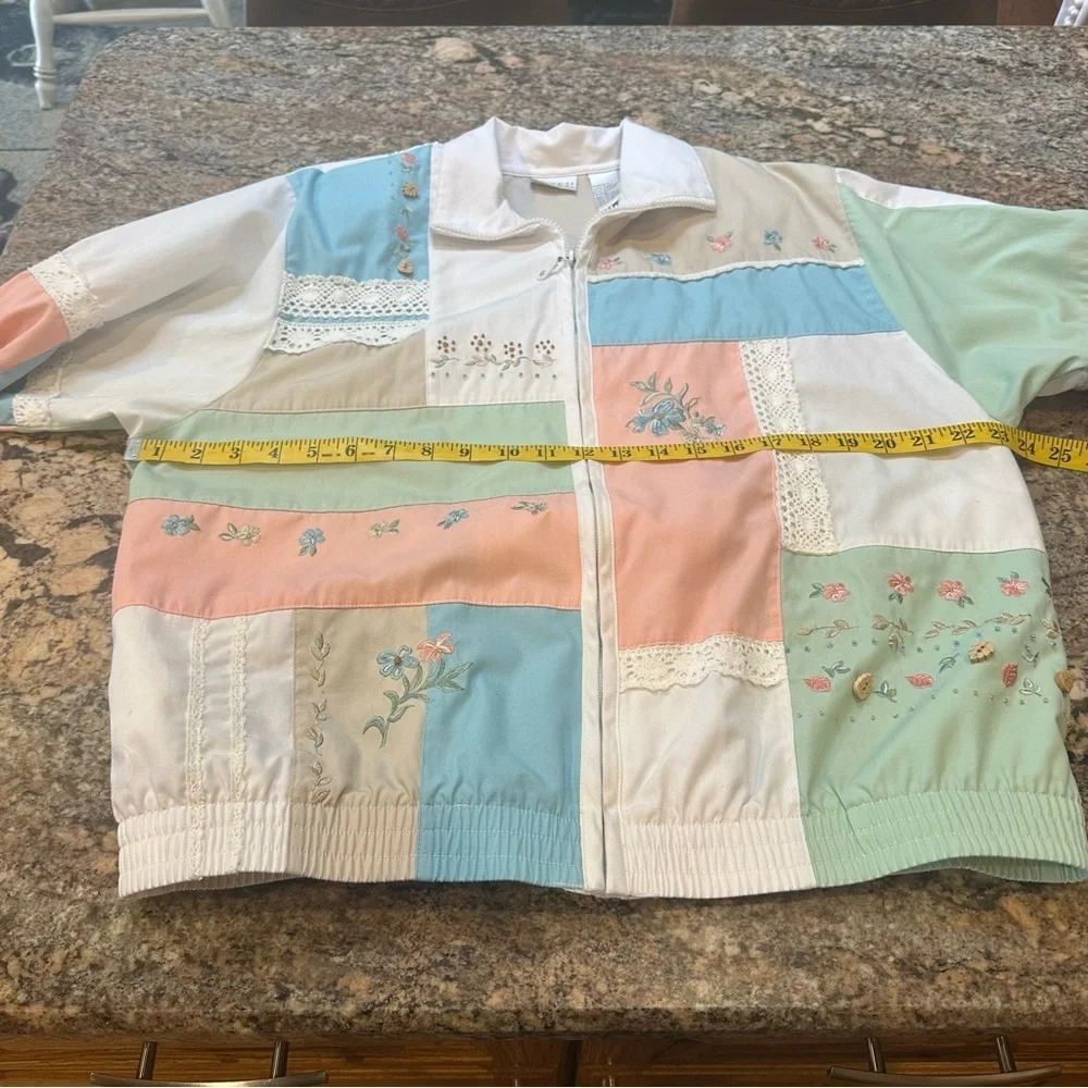 Koret Jacket Patchwork Pink Green Lace Trim